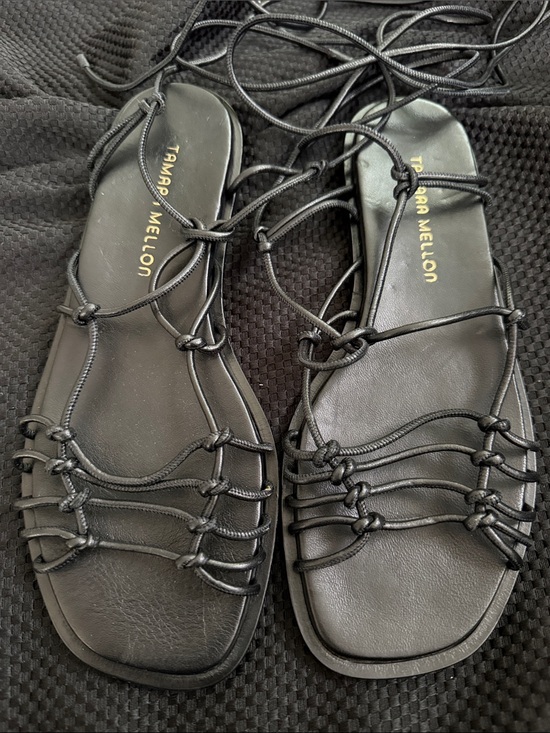 Tamara Mellon Shoes - Tamara Mellon Black Knotted Lace-Up Flat Sandals